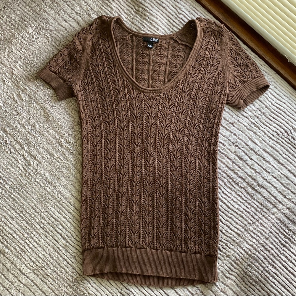 Ana Brown Open Knit Layering Y2K Going Out Party Top Size M Cotton Boho Indie